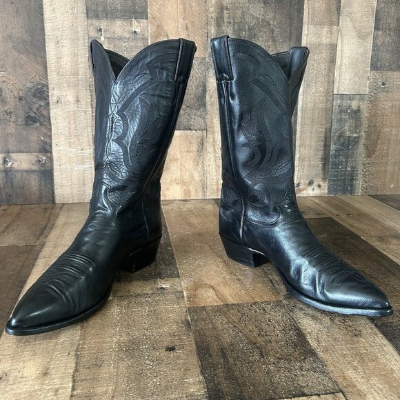 Justin W2386 Classic Black Pointed Toe Western Cowboy Boots Mens 10 D - Picture 2 of 12